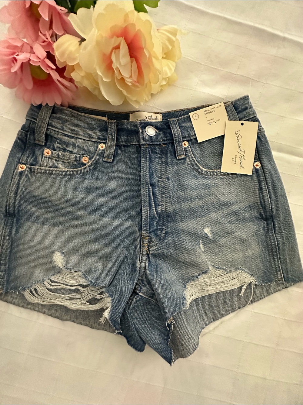 Universal Thread Light Blue Distressed High-Rise Denim Shorts